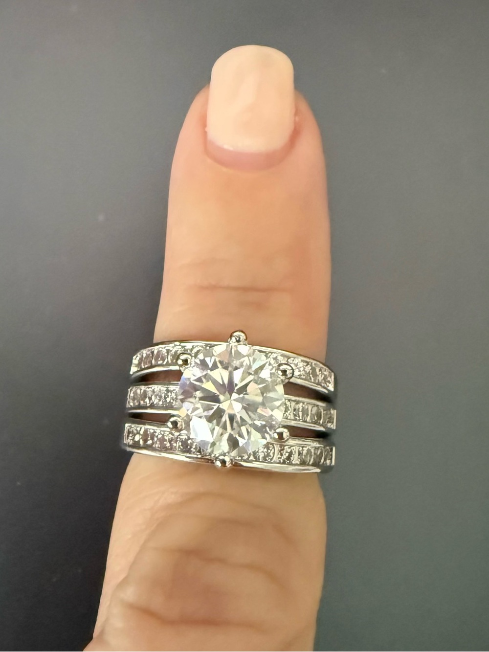 Silver-Tone Round 2CT Three-Band Engagement Ring - Silver